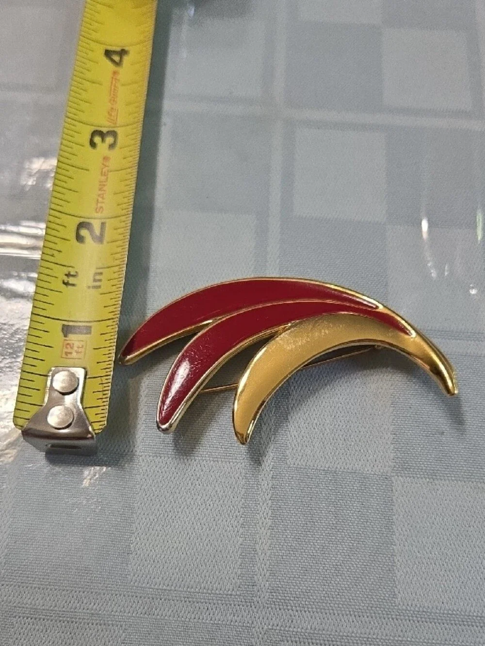 Vintage MONET Signed Gold-tone Red Enamel Feather/Brooch PinLeaf
